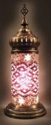 Casa Padrino lampada da tavolo di lusso in mosaico di vetro bronzo / multicolore Ø 16 x A. 45 cm - Lampada da scrivania rotonda - Lampade da tavolo in mosaico di vetro - Lampade da tavolo di lusso