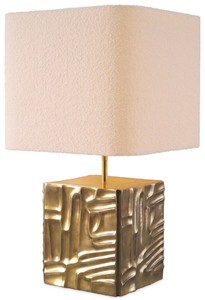 Casa Padrino lampe de table de luxe laiton vintage / crème 35 x 35 x H. 62 cm - Lampe de bureau avec abat jour velours - Lampe de table de luxe - Lampes de bureau de luxe - Lampes de table de luxe