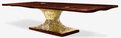 Casa Padrino table à manger design de luxe marron / or 450 x 150 x H. 76 cm - Table de salle à manger rectangulaire - Mobilier de salle à manger de luxe - Qualité de luxe - Fabriqué en Italie