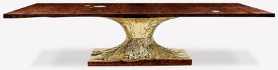 Casa Padrino table à manger design de luxe marron / or 330 x 130 x H. 76 cm - Table de salle à manger rectangulaire - Mobilier de salle à manger de luxe - Qualité de luxe - Fabriqué en Italie