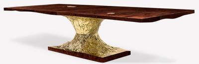 Casa Padrino Luxus Designer Esstisch Braun / Gold 330 x 130 x H. 76 cm - Rechteckiger Esszimmertisch - Italienische Luxus Esszimmer Möbel - Luxus Einrichtung - Luxus Qualität - Made in Italy