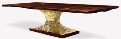 Luxus Designer Massivholz Esstisch Braun Gold Luxury Designer Solid Wood Dining Table Brown Gold