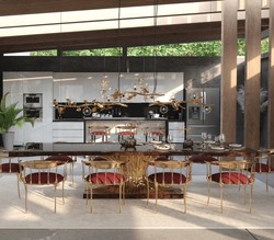 Luxus Designer Massivholz Esstisch Braun Gold Luxury Designer Solid Wood Dining Table Brown Gold