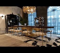 Luxus Designer Massivholz Esstisch Braun Gold Luxury Designer Solid Wood Dining Table Brown Gold