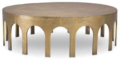 Casa Padrino table basse de luxe laiton vintage Ø 97,5 x H. 30 cm - Table de salon ronde en aluminium - Meuble aluminium - Mobilier de salon de luxe - Meuble de luxe - Ameublement de luxe
