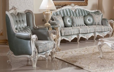 Casa Padrino Luxus Barock Sofa Grün / Beige /  Weiß / Silber - Prunkvolles Wohnzimmer Sofa mit elegantem Muster - Barock Möbel - Luxus Wohnzimmer Möbel im Barockstil - Edel & Prunkvoll