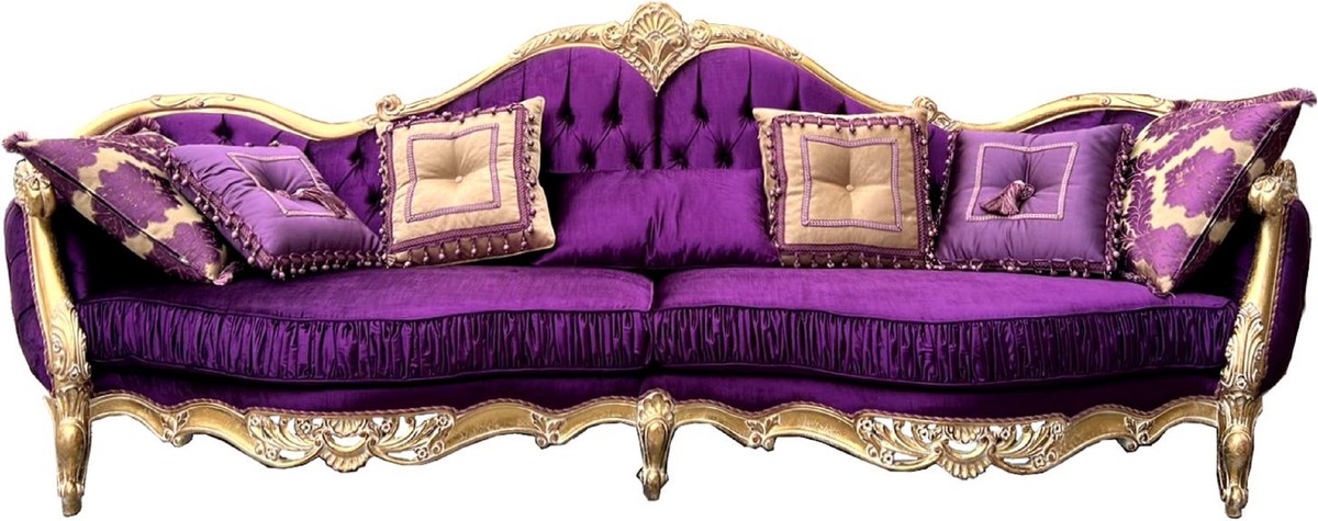 Casa Padrino sofá barroco de lujo púrpura / oro - Magnífico sofá de salón con tejido satinado fino - Muebles barrocos - Muebles de salón de lujo en estilo barroco - Noble y Magnífico Casa Padrino sofá barroco de lujo púrpura / oro - Magnífico sofá de salón con tejido satinado fino - Muebles barrocos - Muebles de salón de lujo en estilo barroco - Noble y Magnífico