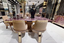 Casa Padrino ensemble de chaises de salle à manger Art Déco de luxe avec accoudoirs beige / gris / or - Ensemble de 6 chaises de cuisine - Meuble de salle à manger de luxe - Meuble Art Déco