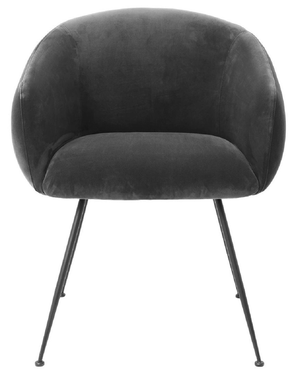 Casa Padrino sedia da pranzo di lusso con braccioli grigio / nero 61 x 60 x A. 79 cm - Sedia da cucina con velluto pregiato - Mobili sala da pranzo - Mobili da cucina - Mobili di lusso