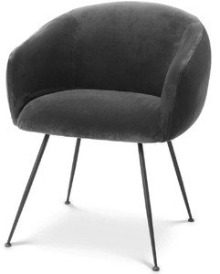 Casa Padrino chaise de salle à manger de luxe avec accoudoirs gris / noir 61 x 60 x H. 79 cm - Chaise de cuisine en velours fin - Meuble de salle à manger - Meuble de cuisine - Meuble de luxe