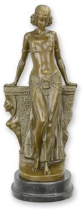 Casa Padrino figura de bronce de lujo bailarina egipcia 15,5 x 13,5 x A. 38 cm - Escultura de bronce con base de mármol - Figura decorativa de bronce - Decoración escritorio - Decoración salón