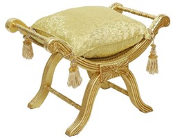 Casa Padrino tabouret croix baroque avec coussin or / or - Tabouret fait main de style baroque - Tabouret de style ancien - Meuble baroque - Meuble de salon de style baroque