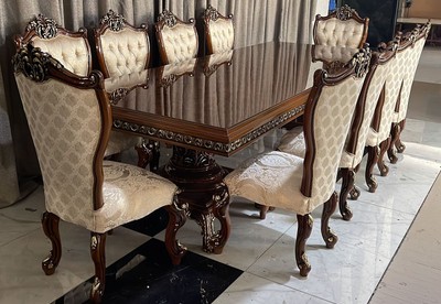 Casa Padrino conjunto de comedor barroco de lujo marrón / oro - 1 Mesa de Comedor Barroco y 10 Sillas de Comedor Barrocos - Muebles de lujo de comedor barrocos - Noble y Magnífico