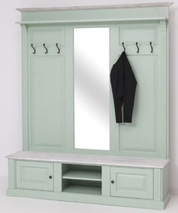 Casa Padrino Landhausstil Garderobe Mintgrün / Grau 180 x 41 x H. 210 cm - Massivholz Garderobenschrank mit Spiegel - Massivholz Garderobenmöbel - Landhausstil Garderobenmöbel