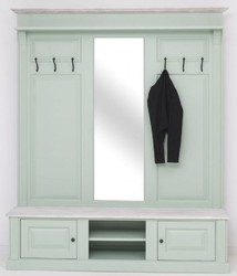Landhausstil Massivholz Garderobe mit Spiegel Mintgrün Grau Country Style Solid Wood Wardrobe with Mirror Mint Green Gray
