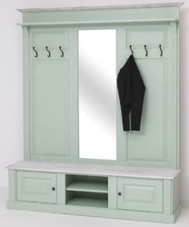 Landhausstil Massivholz Garderobe mit Spiegel Mintgrün Grau Country Style Solid Wood Wardrobe with Mirror Mint Green Gray