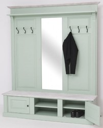 Landhausstil Massivholz Garderobe mit Spiegel Mintgrün Grau Country Style Solid Wood Wardrobe with Mirror Mint Green Gray