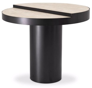 Casa Padrino table d'appoint de luxe bronze / beige Ø 55 x H. 47 cm - Table ronde en acier inoxydable avec 2 plateaux en travertin - Meuble de salon - Meuble de luxe - Ameublement de luxe