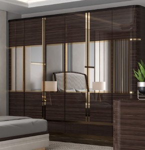Casa Padrino armoire de chambre de luxe marron foncé / noir / or - Armoire à glace avec 6 portes - Mobilier de chambre - Mobilier d'hôtel - Mobilier de luxe - Ameublement de chambre de luxe