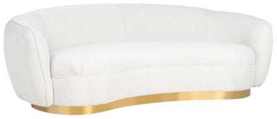 Casa Padrino canapé de luxe blanc / or 221 x 98 x H. 72 cm - Canapé de salon incurvé - Meuble de salon - Ameublement de salon - Meuble de luxe - Ameublement de luxe - De luxe meuble