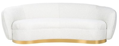 Casa Padrino Luxus Sofa Weiß / Gold 221 x 98 x H. 72 cm - Gebogenes Wohnzimmer Sofa - Wohnzimmer Möbel - Wohnzimmer Einrichtung - Luxus Möbel - Luxus Einrichtung - Möbel Luxus