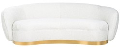 Casa Padrino luxury sofa white / gold 221 x 98 x H. 72 cm - Curved living room sofa - Living room furniture - Living room furnishings - Luxury furniture - Luxury furnishings - Furniture luxury