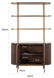 Casa Padrino Luxus Regalschrank Dunkelbraun / Weiß  / Messing 120 x 40 x H. 200 cm - Wohnzimmer Möbel - Wohnzimmer Einrichtung - Luxus Möbel - Luxus Einrichtung - Möbel Luxus