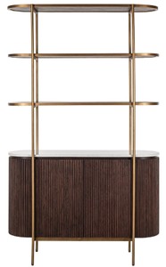 Casa Padrino Luxus Regalschrank Dunkelbraun / Weiß  / Messing 120 x 40 x H. 200 cm - Wohnzimmer Möbel - Wohnzimmer Einrichtung - Luxus Möbel - Luxus Einrichtung - Möbel Luxus