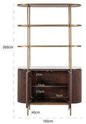 Casa Padrino armario de estantería de lujo marrón oscuro / blanco / latón 120 x 40 x A. 200 cm - Muebles de salón - Interiores de salón - Muebles de lujo - Interiores de lujo - De lujo Muebles