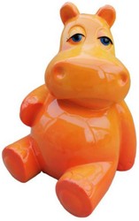 Casa Padrino sculpture décoration design hippopotame assis orange H. 48 cm - Sculpture décorative - Figurine déco salon - Figurine déco jardin - Figurine animalière déco