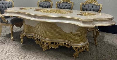 Casa Padrino table à manger baroque de luxe multicolore / or - Magnifique table de salle à manger en bois massif de style baroque - Meuble de salle à manger baroque - Meuble de luxe style baroque