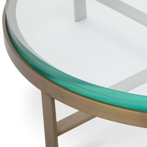 Casa Padrino Luxus Couchtisch Messing Ø 97,5 x H. 30 cm - Runder Wohnzimmertisch mit Glasplatte - Wohnzimmer Möbel - Luxus Möbel - Wohnzimmer Einrichtung - Luxus Einrichtung