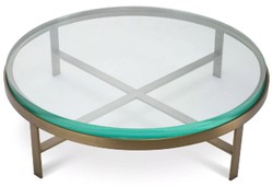 Casa Padrino tavolo da salotto di lusso ottone Ø 97,5 x A. 30 cm - Tavolo rotondo da soggiorno con piano in vetro - Mobili da Soggiorno - Mobili di lusso - Arredi da soggiorno di lusso
