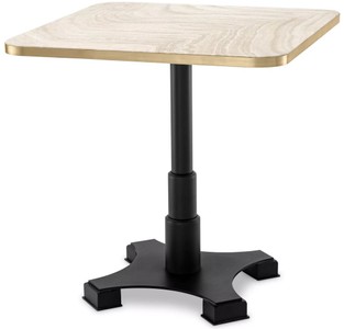 Casa Padrino mesa de comedor de lujo beige / latón / negro 75 x 75 x A. 75,5 cm - Mesa de cocina cuadrada con tablero de travertino - Muebles de comedor - Muebles de lujo - Interiores de lujo