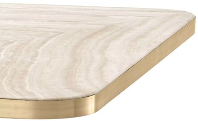Casa Padrino Luxus Esstisch Beige / Messing / Schwarz 75 x 75 x H. 75,5 cm - Quadratischer Küchentisch mit Travertin Tischplatte - Esszimmer Möbel - Luxus Möbel - Luxus Einrichtung