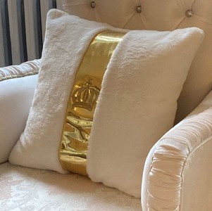 Harald Glööckler almohada decorativa de lujo Pompöös de Casa Padrino blanco / oro - Almohadas Glööckler - Almohadas decorativos de diseño - Harald Glööckler accesorios decorativos de diseño