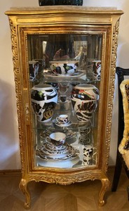 Barock Massivholz Vitrine Vitrinenschrank Gold Creme Baroque Solid Wood Showcase Display Cabinet Gold Cream