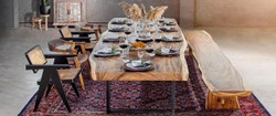 Casa Padrino tavolo da pranzo di lusso naturale / nero 400 x 100-120 x A. 76 cm - Tavolo da cucina rettangolare con piano in legno massello - Mobili sala da pranzo - Mobili di lusso
