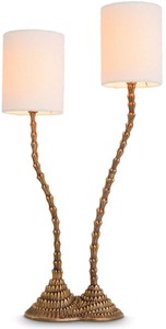 Casa Padrino lampe de table double de luxe laiton vintage / blanc 27,5 x 15 x H. 78 cm - Lampe de bureau au design palmier - Lampes de table de luxe - Lampes de bureau de luxe - Qualité de luxe