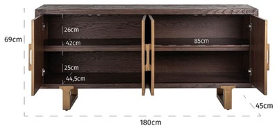 Casa Padrino Luxus Sideboard Braun / Messing 180 x 45 x H. 86 cm - Massivholz Schrank mit 4 Türen - Wohnzimmer Möbel - Wohnzimmer Einrichtung - Luxus Möbel - Luxus Einrichtung