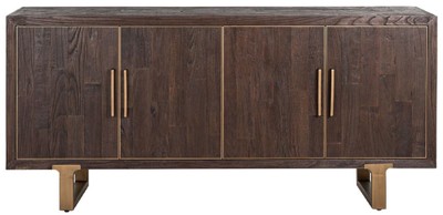 Casa Padrino Luxus Sideboard Braun / Messing 180 x 45 x H. 86 cm - Massivholz Schrank mit 4 Türen - Wohnzimmer Möbel - Wohnzimmer Einrichtung - Luxus Möbel - Luxus Einrichtung