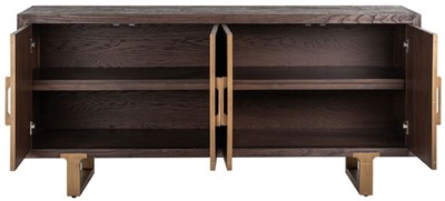 Casa Padrino Luxus Sideboard Braun / Messing 180 x 45 x H. 86 cm - Massivholz Schrank mit 4 Türen - Wohnzimmer Möbel - Wohnzimmer Einrichtung - Luxus Möbel - Luxus Einrichtung