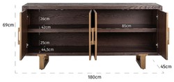 Casa Padrino aparador de lujo marrón / latón 180 x 45 x A. 86 cm - Armario de madera maciza con 4 puertas - Muebles de salón - Muebles de lujo - Interiores de salón - Interiores de lujo