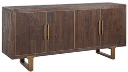 Casa Padrino aparador de lujo marrón / latón 180 x 45 x A. 86 cm - Armario de madera maciza con 4 puertas - Muebles de salón - Muebles de lujo - Interiores de salón - Interiores de lujo