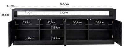 Casa Padrino Luxus Sideboard Schwarz 240 x 40 x H. 85 cm - Massivholz Schrank mit 4 Türen - Wohnzimmer Möbel - Wohnzimmer Einrichtung - Luxus Möbel - Luxus Einrichtung