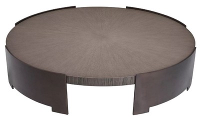 Casa Padrino Luxus Couchtisch Grau / Bronze Ø 118,5 x H. 24,5 cm - Runder Wohnzimmertisch mit Massivholz Tischplatte - Wohnzimmer Möbel - Massivholz Möbel - Luxus Möbel - Luxus Einrichtung