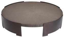 Casa Padrino tavolo da salotto di lusso grigio / bronzo Ø 118,5 x A. 24,5 cm - Tavolo rotondo da soggiorno con piano in legno massello - Mobili soggiorno - Mobili legno massello - Mobili di lusso