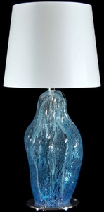 Casa Padrino lampe de table de luxe bleu / argent / blanc Ø 20 x H. 40 cm - Lampe de bureau en verre avec abat jour - Lampe de table de luxe - Lampes de bureau de luxe - Lampes de table de luxe