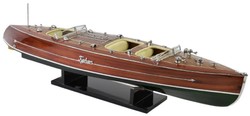 Casa Padrino bateau de vitesse de luxe Typhoon avec support en bois massif marron / vert 95 x 22 x H. 23 cm - Bateau décoratif fait main - Bateau en bois - Maquette de bateau - Bateau de course