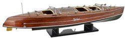 Casa Padrino bateau de vitesse de luxe Typhoon avec support en bois massif marron / vert 95 x 22 x H. 23 cm - Bateau décoratif fait main - Bateau en bois - Maquette de bateau - Bateau de course